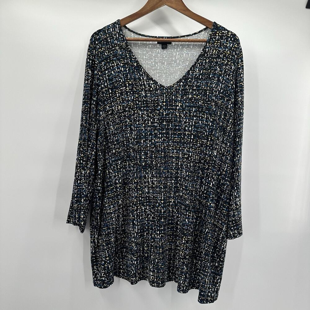 J Jill Top Shirt Womens XL Black Multicolor Wearever Slinky Boxy Tunic Casual